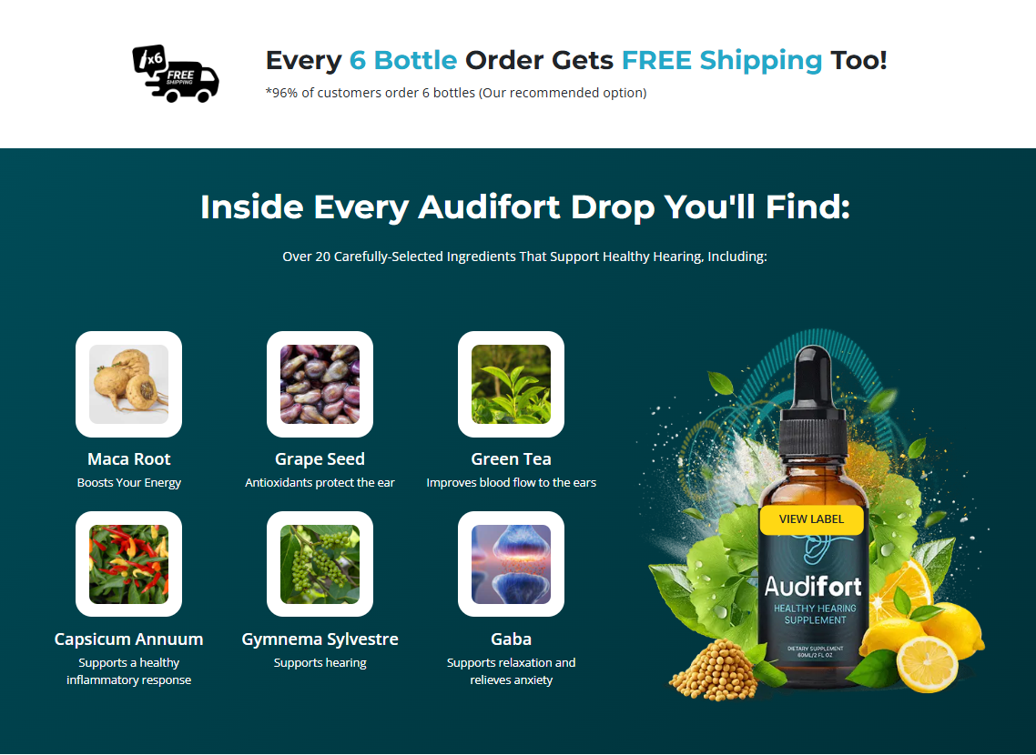 Inside every Audifort drop ingredients panel
